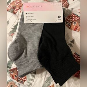 Gold Toe Women’s Casual Ankle Socks - Black and Gray 10 Pack New